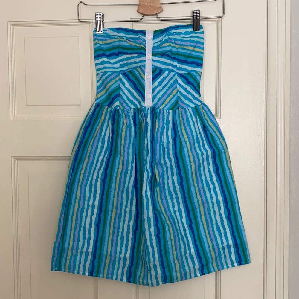 scott strapless blue striped dress S